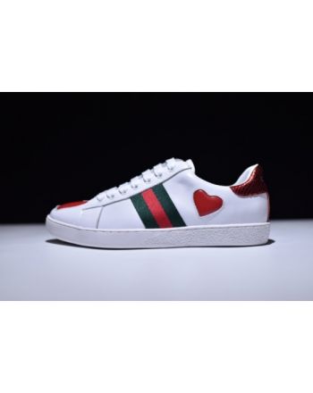 Gucci Ace Embroidered Low-Top Sneaker with RED HEART WOMENS